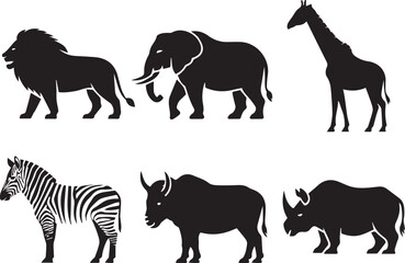 Fototapeta premium Set of animals vector illustrations, isolated black and white silhouettes or black wildlife icons, minimal design collection for nature, wildlife, and educational use