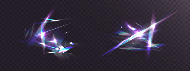 Crystal light leak with iridescent prism streaks, neon rainbow glare and holographic reflections. Shimmering crystal shards and radiant lens flares create a vibrant futuristic abstract overlay.