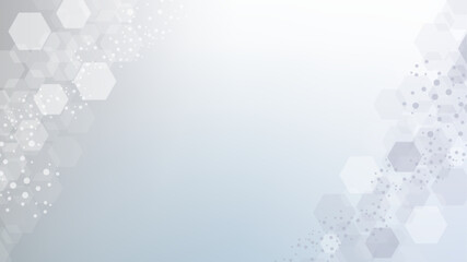 Health care or medical abstract background with hexagons, lines and dots. Scientific innovation banner template concept. Biology and pharmaceutical technology background. Vector illustration.