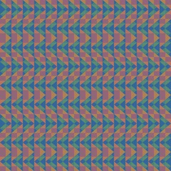 Geometric pattern with triangles, rectangles and square blended in the colors gold, orange, tropical pink, army green and desert blue.