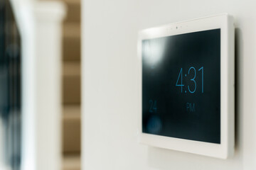 Modern home interior with digital wall clock display