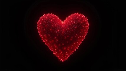 Red glowing heart shape on black background for Valentine day design. Love and romance concept.