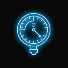 Glowing neon line pressure meter icon isolated on black background, concept of measurement, pressure gauge symbol