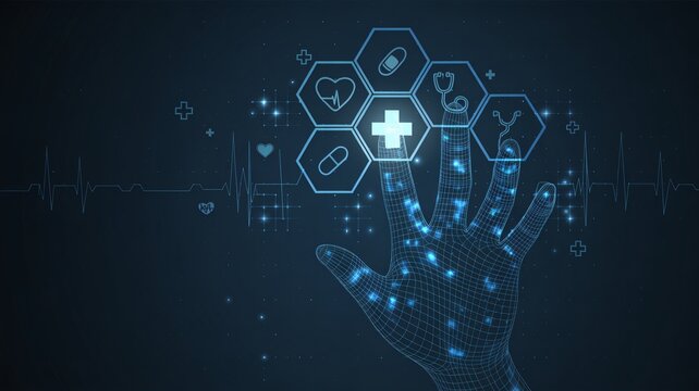 Modern healthcare innovation with digital interface and virtual reality - Powered by Adobe