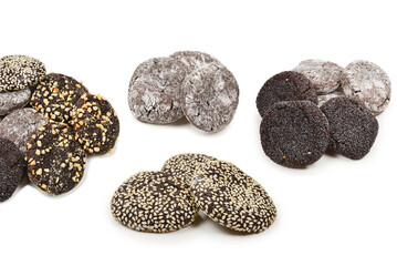 Chocolate cookies isolated on white background.