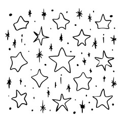 Artistic black and white star pattern with various sizes and shapes on a white background