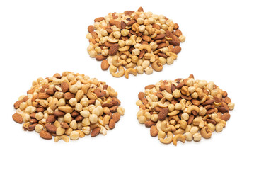Mix of nuts isolated on white background. Top view.