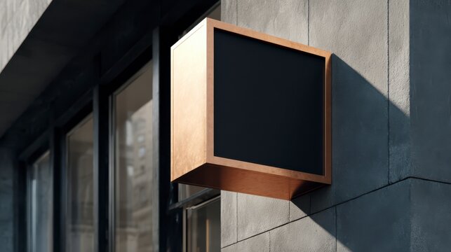 Corporate Signage: A minimalist sign projects a modern aesthetic on the wall, embodying understated elegance, with its sleek lines and subtle use of metallic.