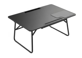 Modern black foldable laptop bed desk with ergonomic design isolated on transparent background