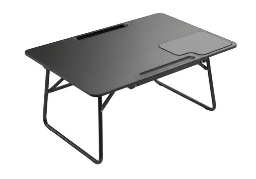 Modern black foldable laptop bed desk with ergonomic design isolated on transparent background