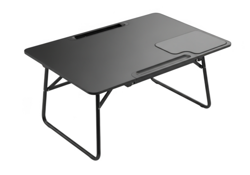 Modern black foldable laptop bed desk with ergonomic design isolated on transparent background
