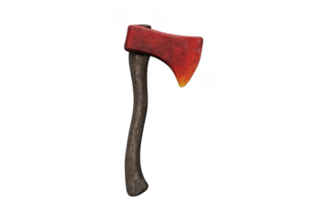 Red hatchet tool creating wood chopping concept