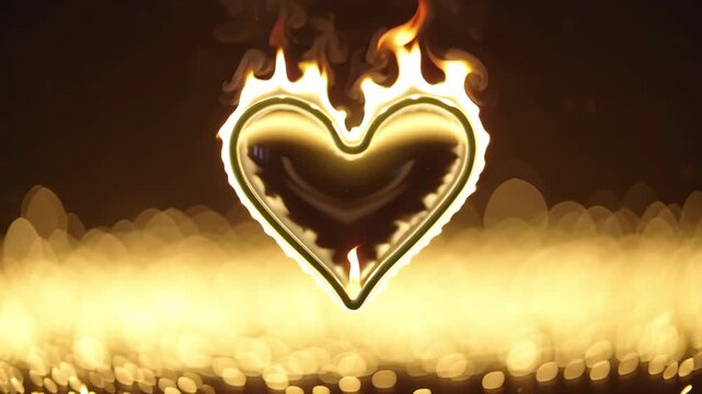 Glowing heart sparking surrounded by bokeh lights, concept of burning love or passion for Valentines Day