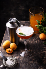 Fresh apricot cocktail martini with mint