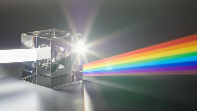 Light refraction through a prism creating a vibrant spectrum of colors.