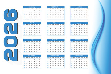 happy new year monthly 2026 calendar template design