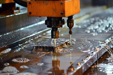 Cnc machine cutting metal with water jet