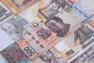 Money background, currency exchange, paper banknotes from different countries. Money cash currency