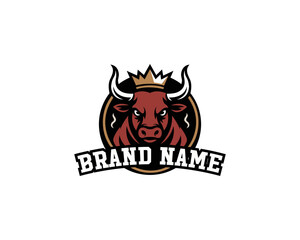 Majestic red bull with crown emblem for brand identity