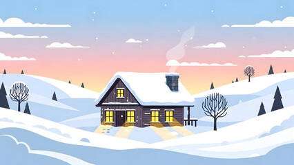 Snowy House with Chimney
