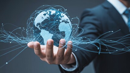 Elegant global business connection in hand represents worldwide network