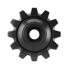 A detailed view of a large black gear showcasing its intricate design and craftsmanship, perfect for mechanical or engineering contexts on transparent background.
