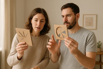 Couple engaged in creative activity at home diy project indoor setting personal connection