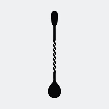 Silhouette bar spoon for cocktails black and white vector illustration