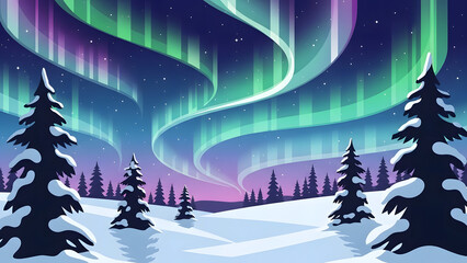 Northern Lights Over the Snowy Hills