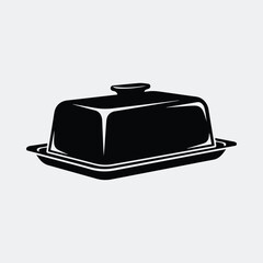 Silhouette butter dish with lid kitchenware container vector illustration