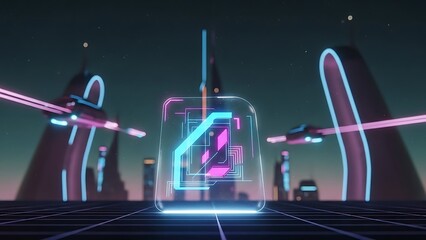 Retro futuristic cityscape with glowing neon architecture and sleek flying vehicles, vibrant 80s aesthetic brings a nostalgic yet innovative vision to life
