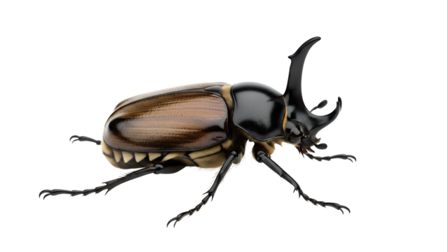 Rhinoceros beetle a large insect with a prominent horn isolated on white background