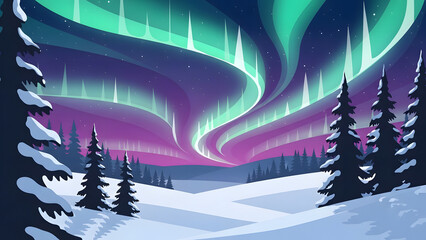 Northern Lights Over the Snowy Hills