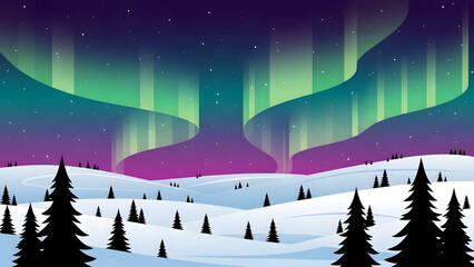 Northern Lights Over the Snowy Hills