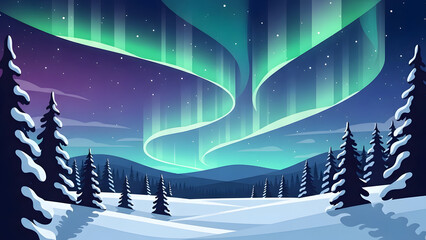 Northern Lights Over the Snowy Hills