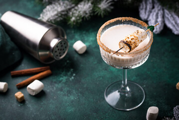 Christmas cocktail with toasted marshmellow