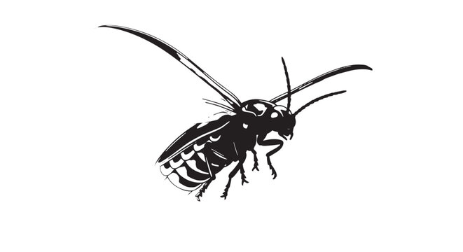 Black stylized wasp silhouette insect illustration on white background.