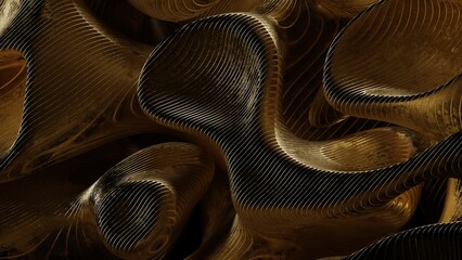 Abstract Golden Fluid Shapes. Modern abstract 3D illustration with clean composition and soft lighting. Ideal for technology projects, branding, web design, presentations and social media.