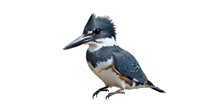 Belted kingfisher bird isolated on white background a detailed wildlife photograph for nature and birdwatching enthusiasts