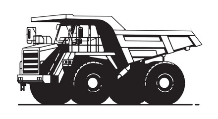Naklejka premium Monochrome illustration of a large offroad mining dump truck.