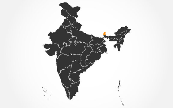 India map with Sikkim state highlight stock image, Vector Sikkim state map