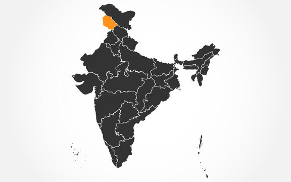 India map with Jammu and Kashmir state highlight stock image, Vector Jammu and Kashmir state map