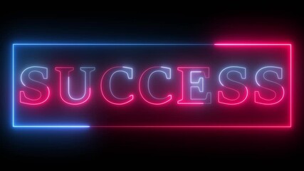 SUCCESS text icon animation glowing neon blue color font letter word business banner sign template signboard poster shop advertisement on black background.4k video.