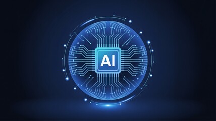 Modern AI technology symbol globe with glowing circuit board design