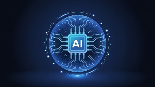 Modern AI technology symbol globe with glowing circuit board design