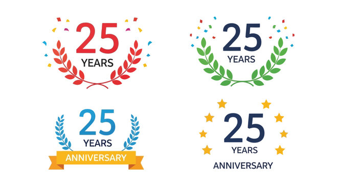 Celebrating twenty five years of success with colorful anniversary emblems design