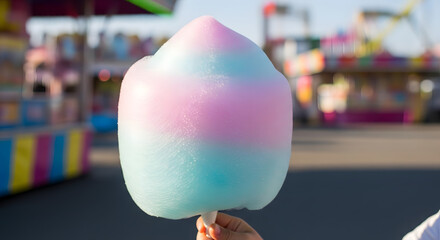 Sweet and colorful cotton candy a classic fairground delight on a sunny day