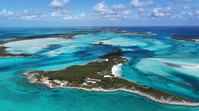Exuma Skyline At Exuma In Black Point Bahamas. Seascape Skyline. Shades Of Blue Landscape. Summer Travel. Exuma Skyline In Exuma In Black Point Bahamas. Highrise Buildings.