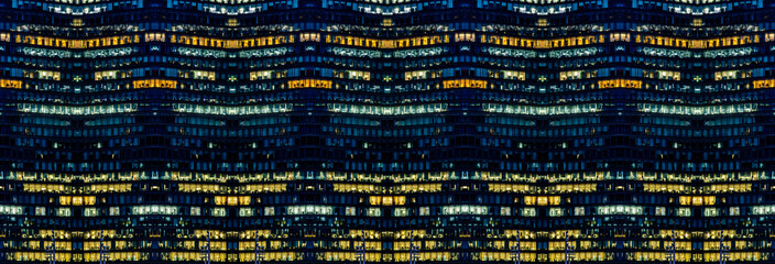 Multi-stories office building at night with worker working overtime. late night at office. lighting and working people within