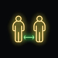 Neon icon representing the concept of social distancing with two people standing apart